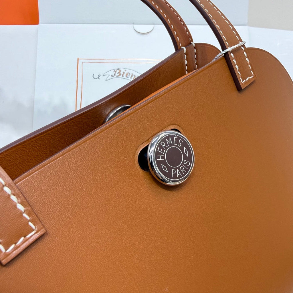 Hermes Tablier sellier Bag Brown Swift calfskin and H canvas Silver hardware - Default Title - View 7