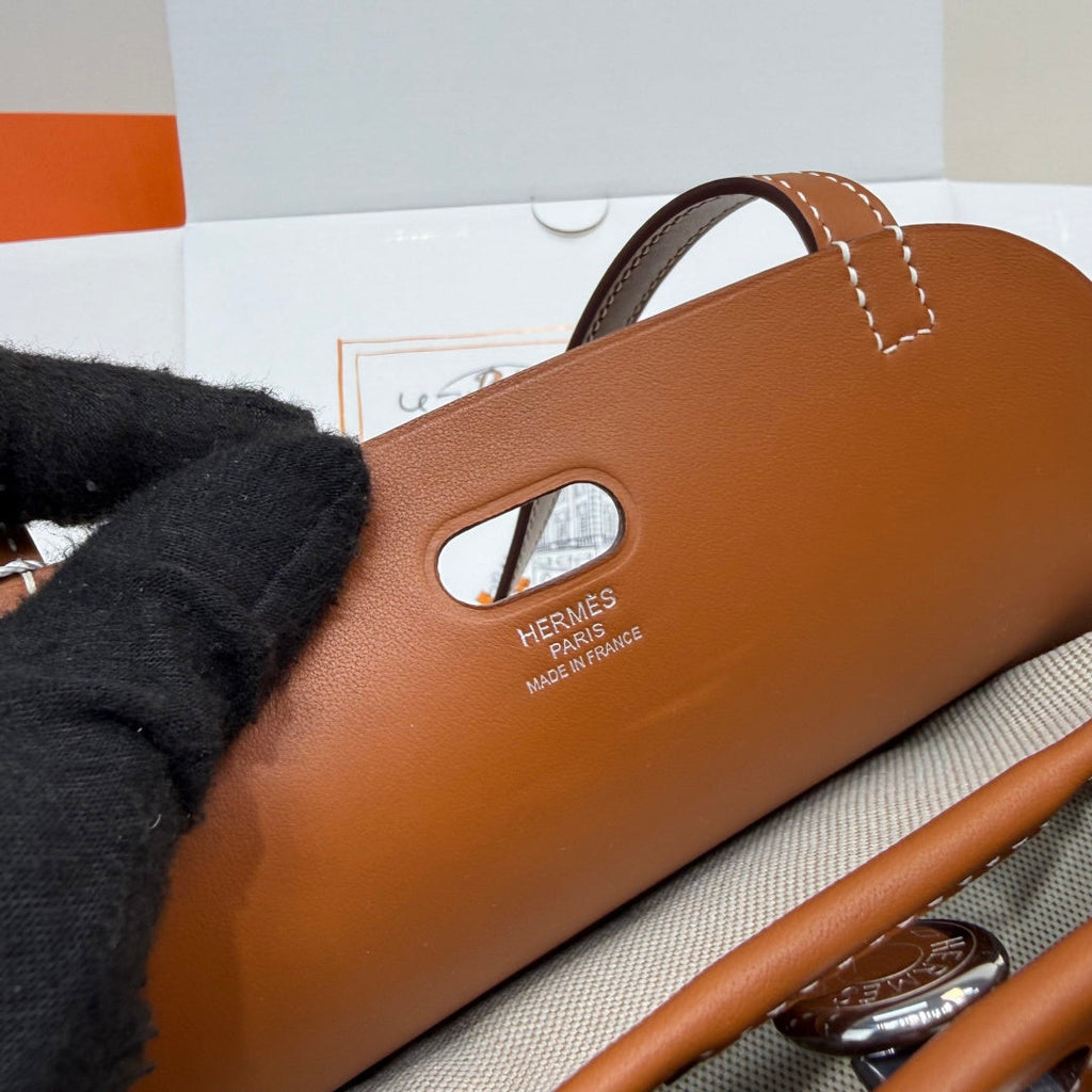 Hermes Tablier sellier Bag Brown Swift calfskin and H canvas Silver hardware - Default Title - View 8