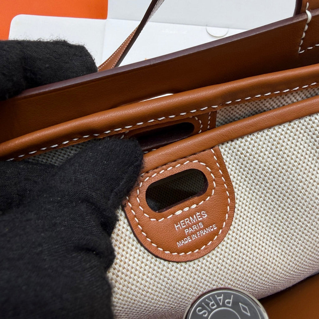Hermes Tablier sellier Bag Brown Swift calfskin and H canvas Silver hardware - Default Title - View 9