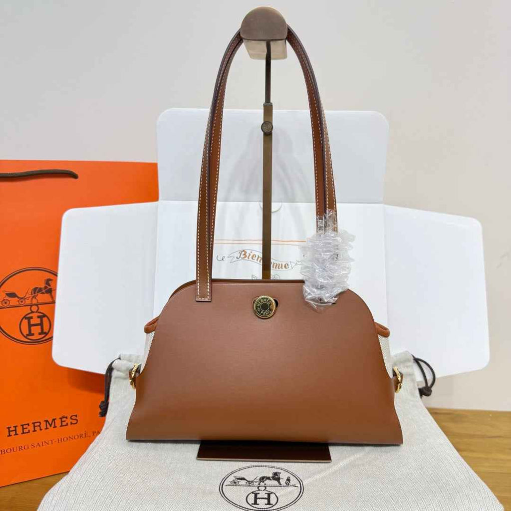 Hermes Tablier sellier Bag Brown Swift calfskin and H canvas Gold hardware - Default Title - View 2