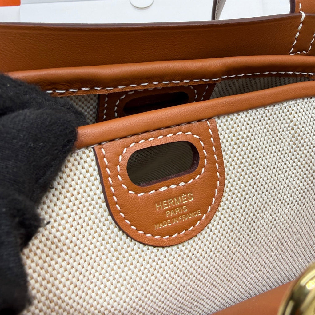 Hermes Tablier sellier Bag Brown Swift calfskin and H canvas Gold hardware - Default Title - View 8