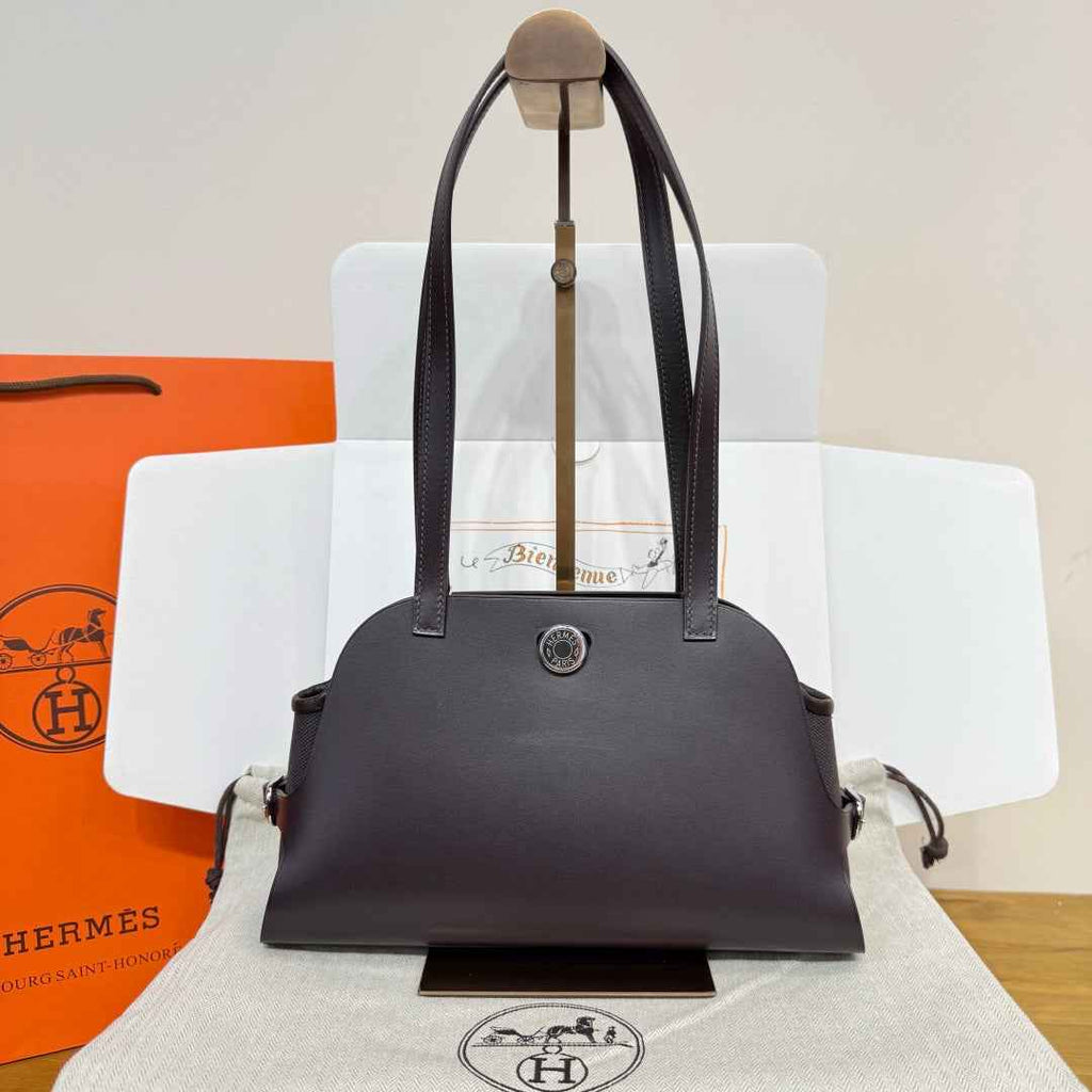 Hermes Tablier sellier Bag Coffee Swift calfskin and H canvas Silver hardware - Default Title - View 2