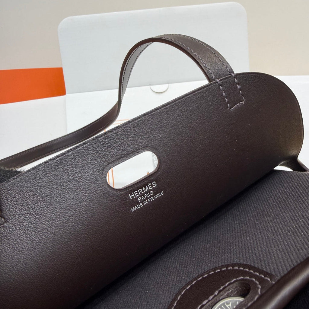 Hermes Tablier sellier Bag Coffee Swift calfskin and H canvas Silver hardware - Default Title - View 8