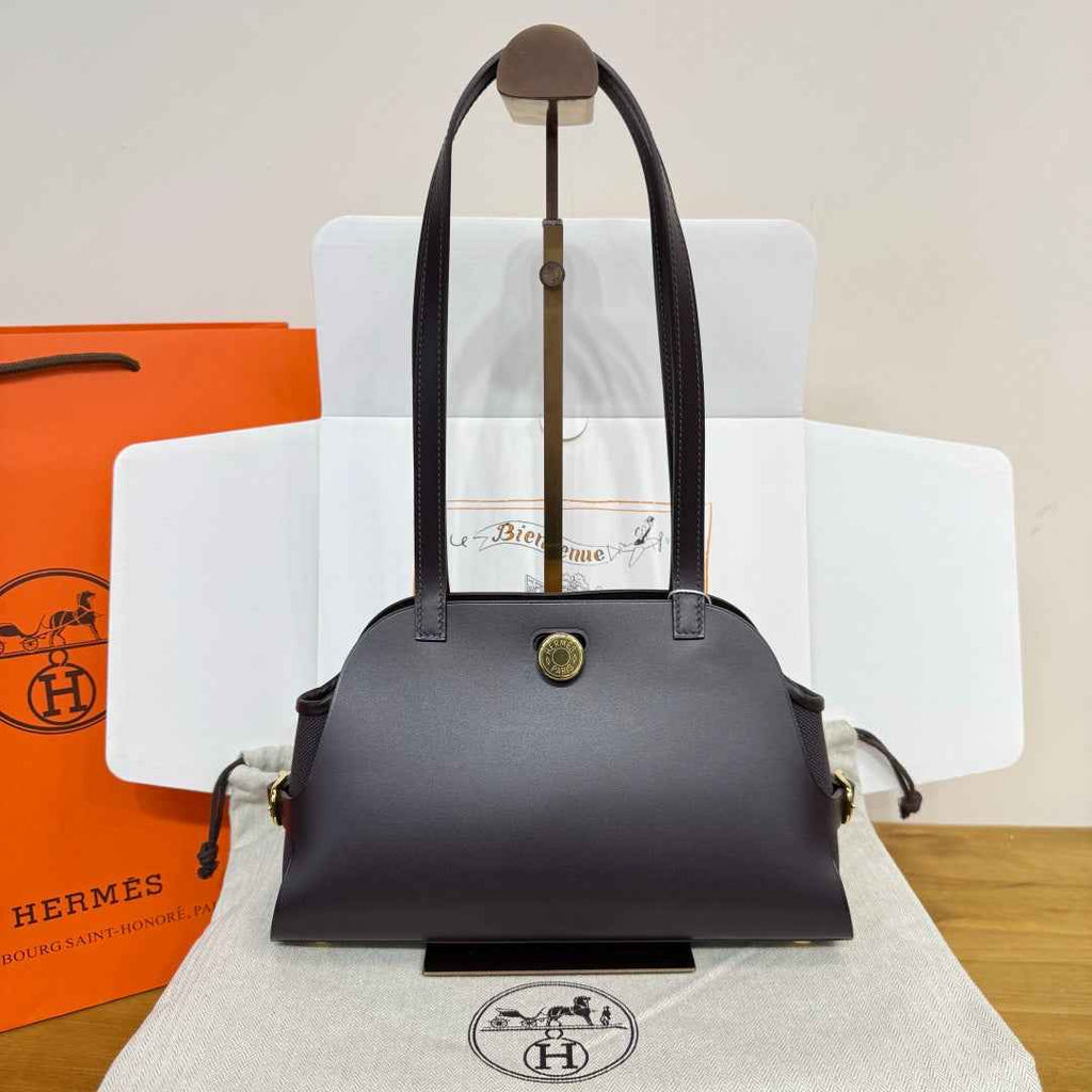 Hermes Tablier sellier Bag Coffee Swift calfskin and H canvas Gold hardware - Default Title - View 2