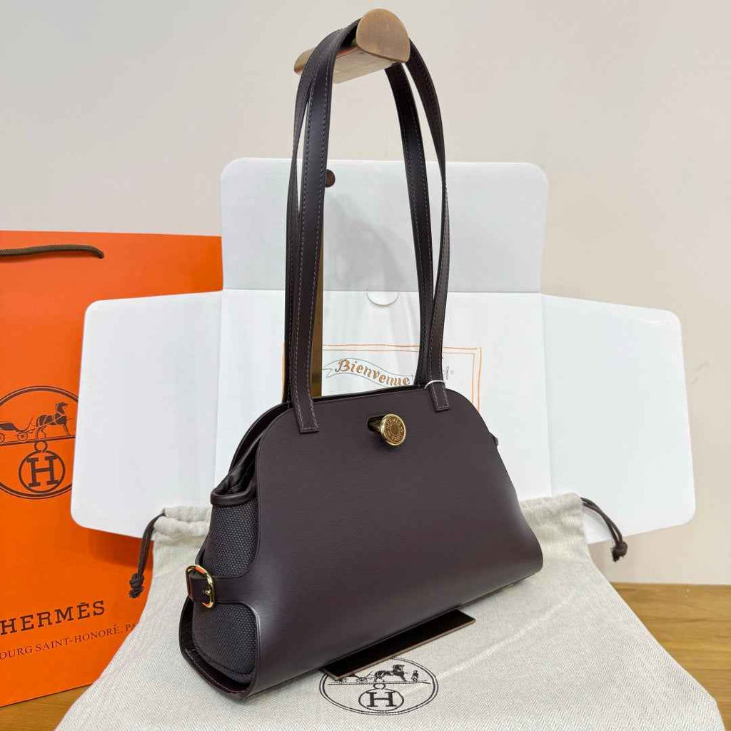 Hermes Tablier sellier Bag Coffee Swift calfskin and H canvas Gold hardware - Default Title - View 3