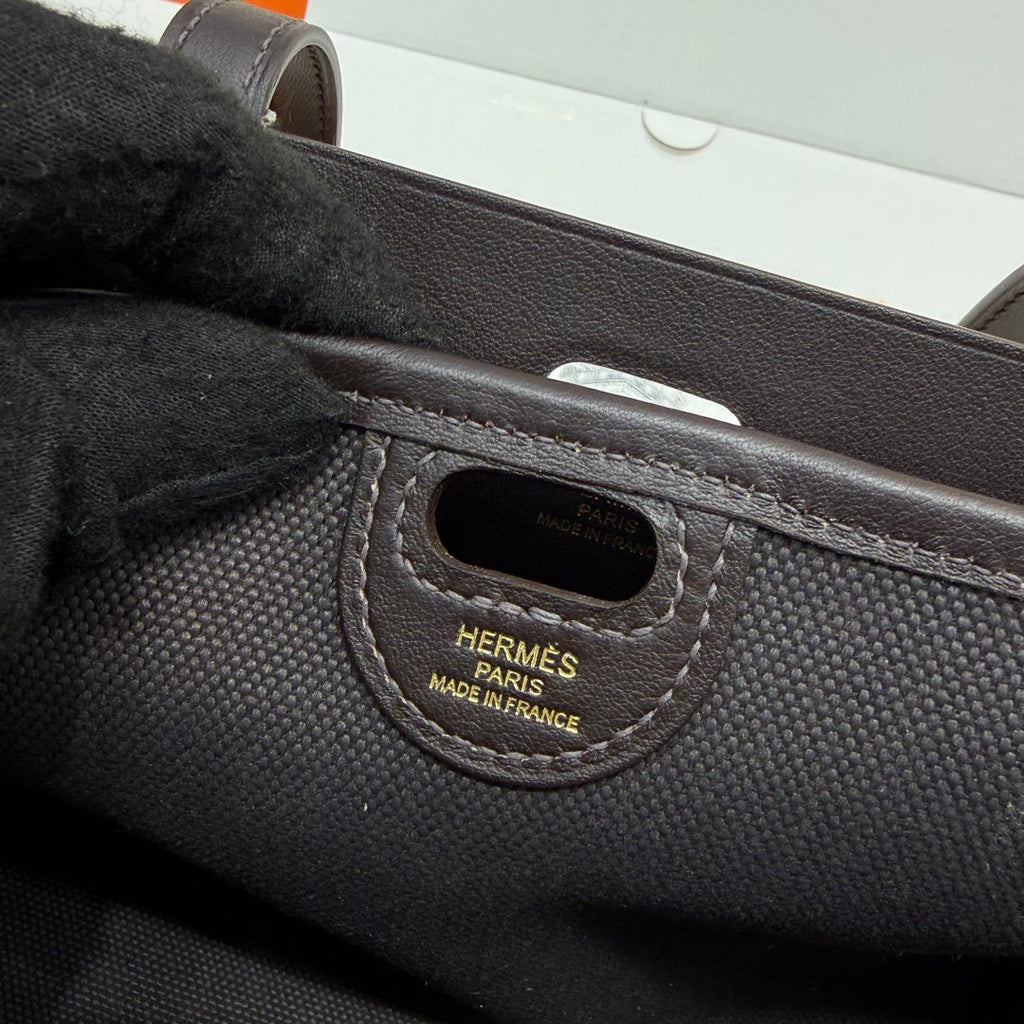 Hermes Tablier sellier Bag Coffee Swift calfskin and H canvas Gold hardware - Default Title - View 9