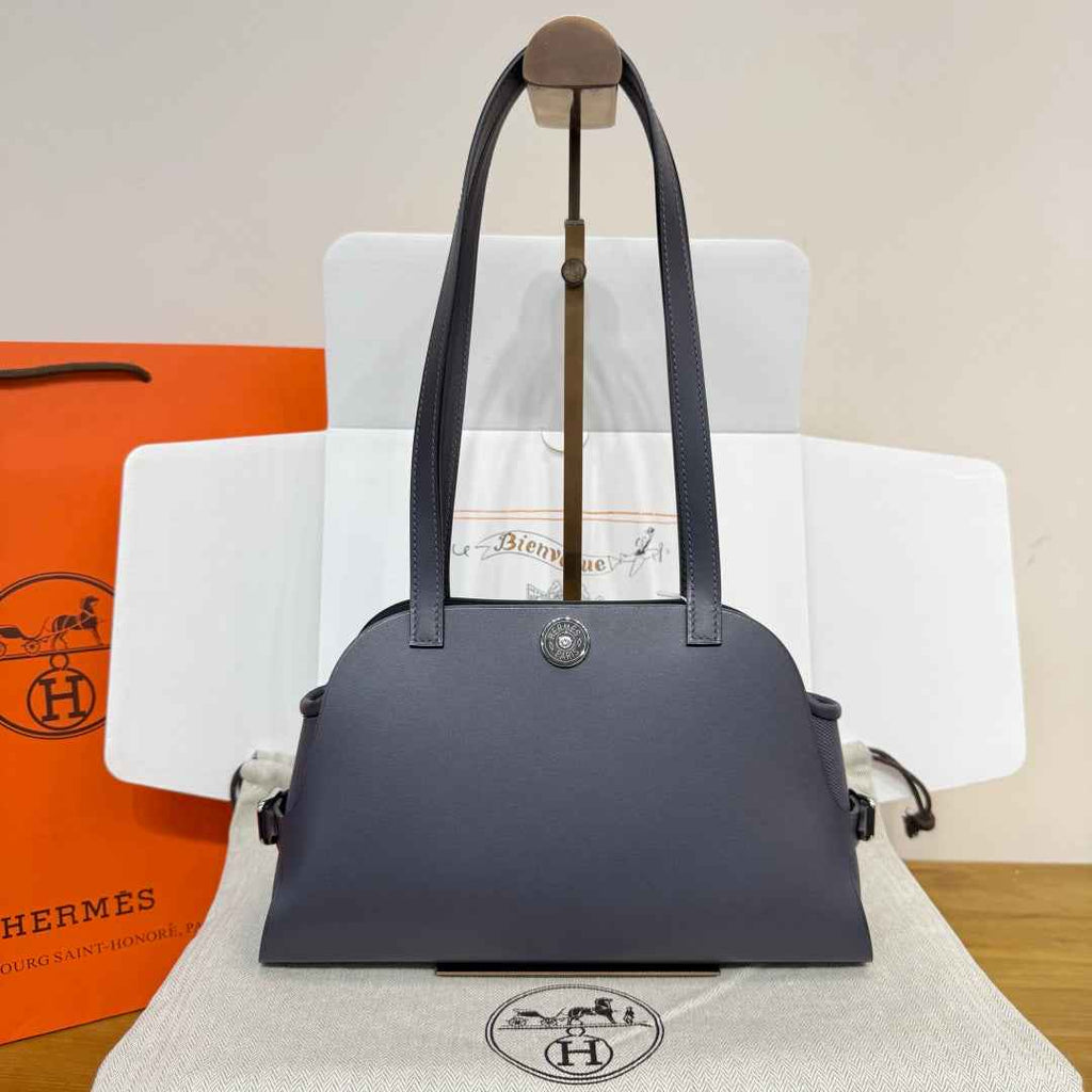 Hermes Tablier sellier Bag Gray Swift calfskin and H canvas Silver hardware - Default Title - View 4