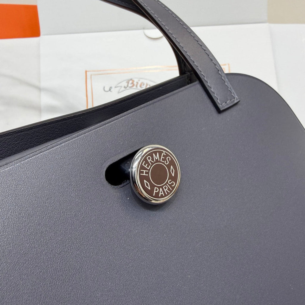 Hermes Tablier sellier Bag Gray Swift calfskin and H canvas Silver hardware - Default Title - View 7