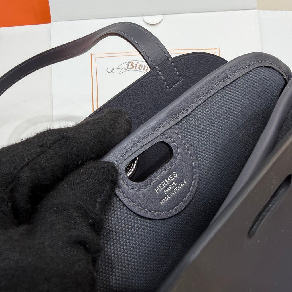 Hermes Tablier sellier Bag Gray Swift calfskin and H canvas Silver hardware - Default Title - View 8