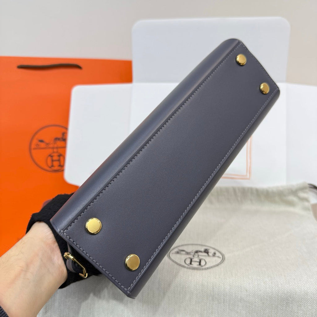 Hermes Tablier sellier Bag Gray Swift calfskin and H canvas Gold hardware - Default Title - View 5