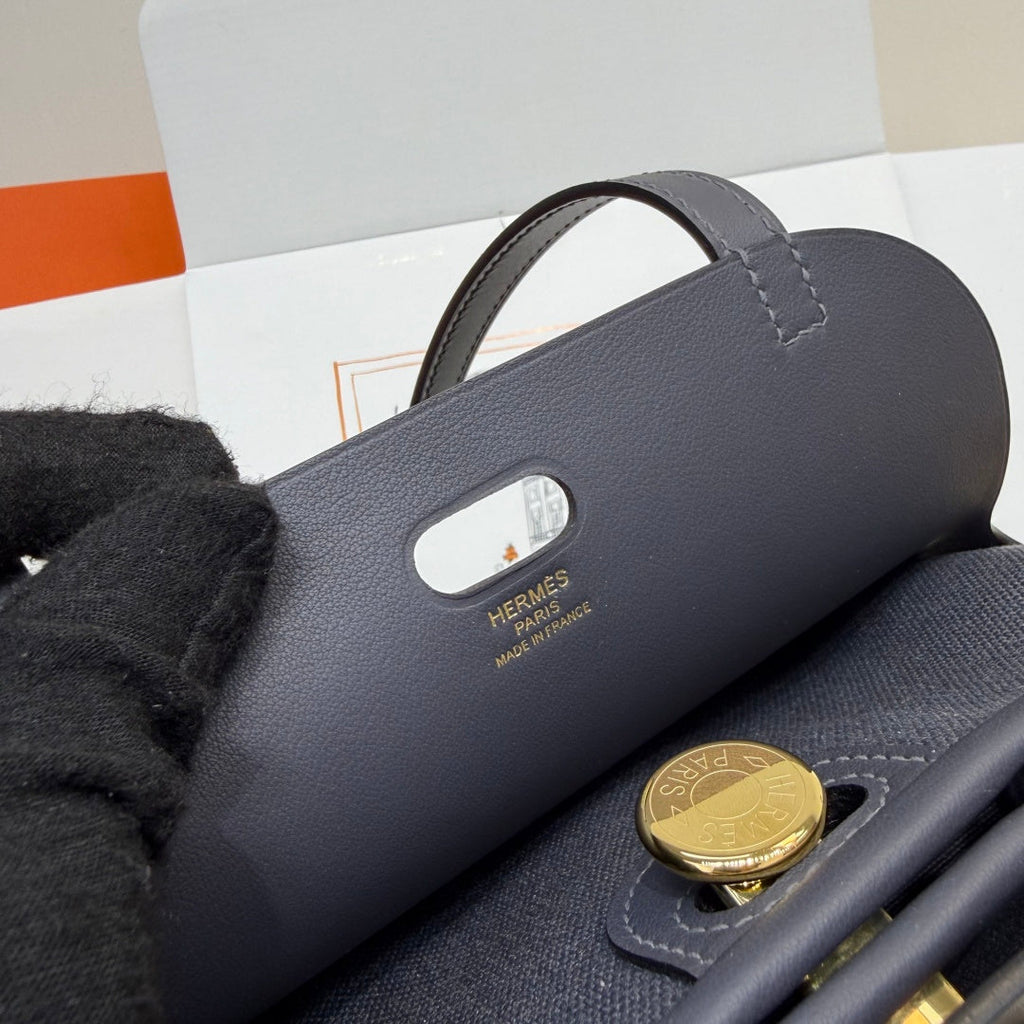 Hermes Tablier sellier Bag Gray Swift calfskin and H canvas Gold hardware - Default Title - View 7