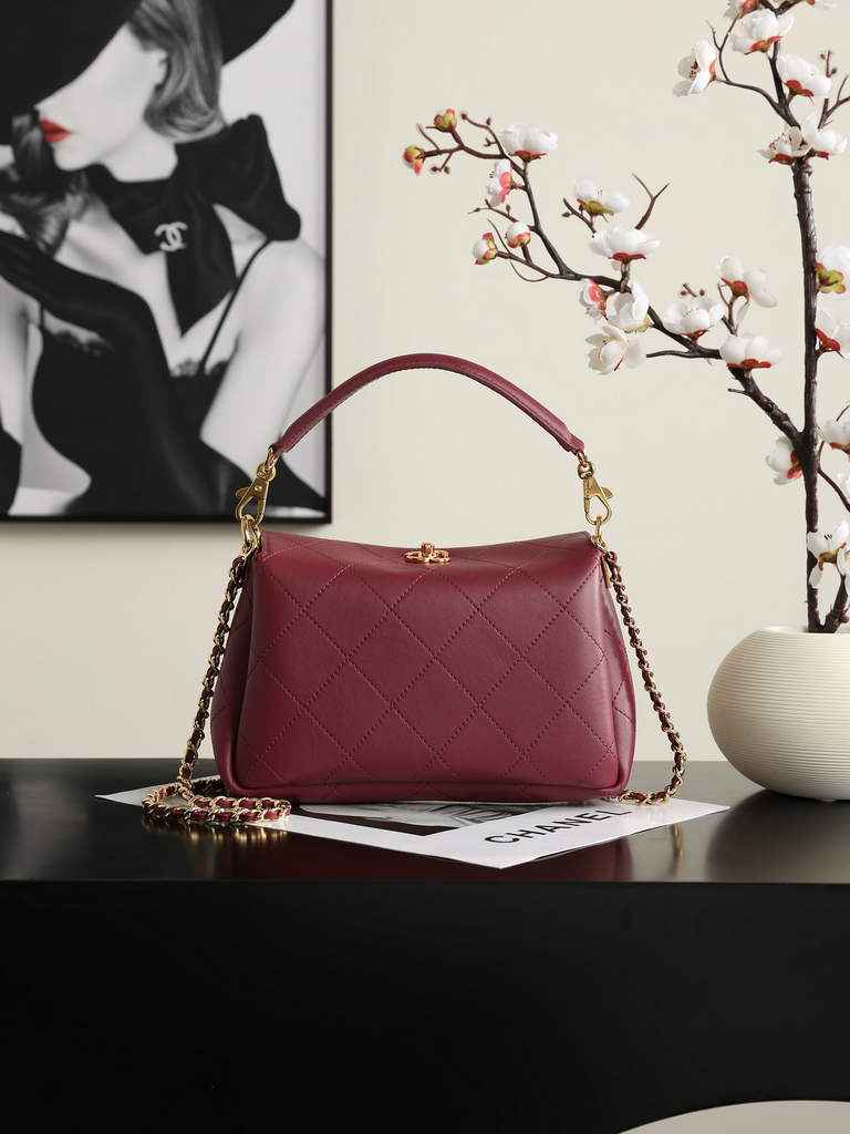 Chanel Hobo Bag, AS6255 Calfskin Wine Red