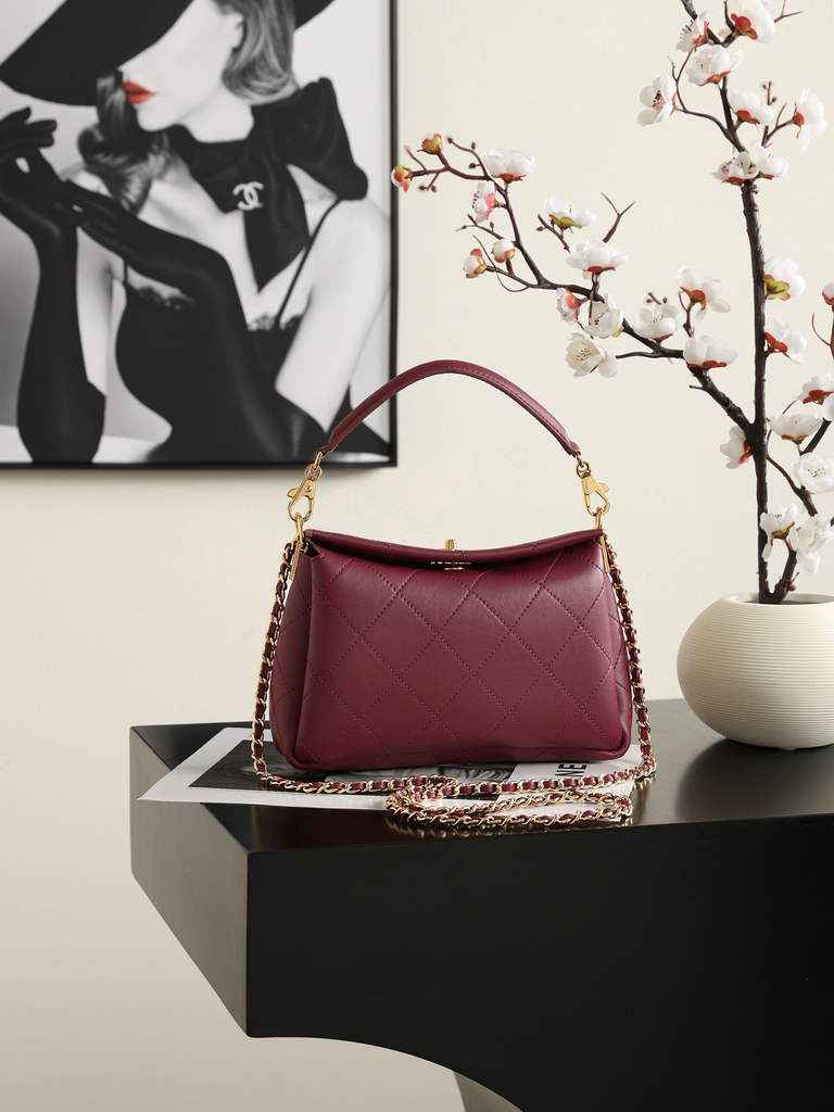 Chanel Hobo Bag, AS6255 Calfskin Wine Red