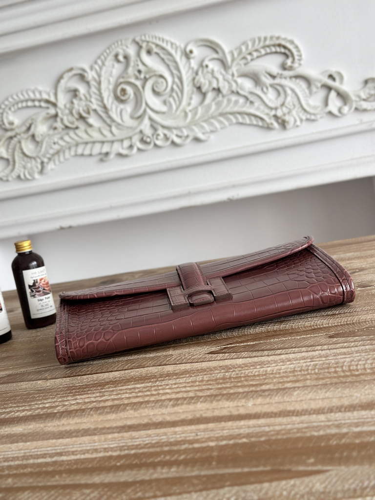 Hermes Jige Elan 29 clutch Calfskin Wine Red