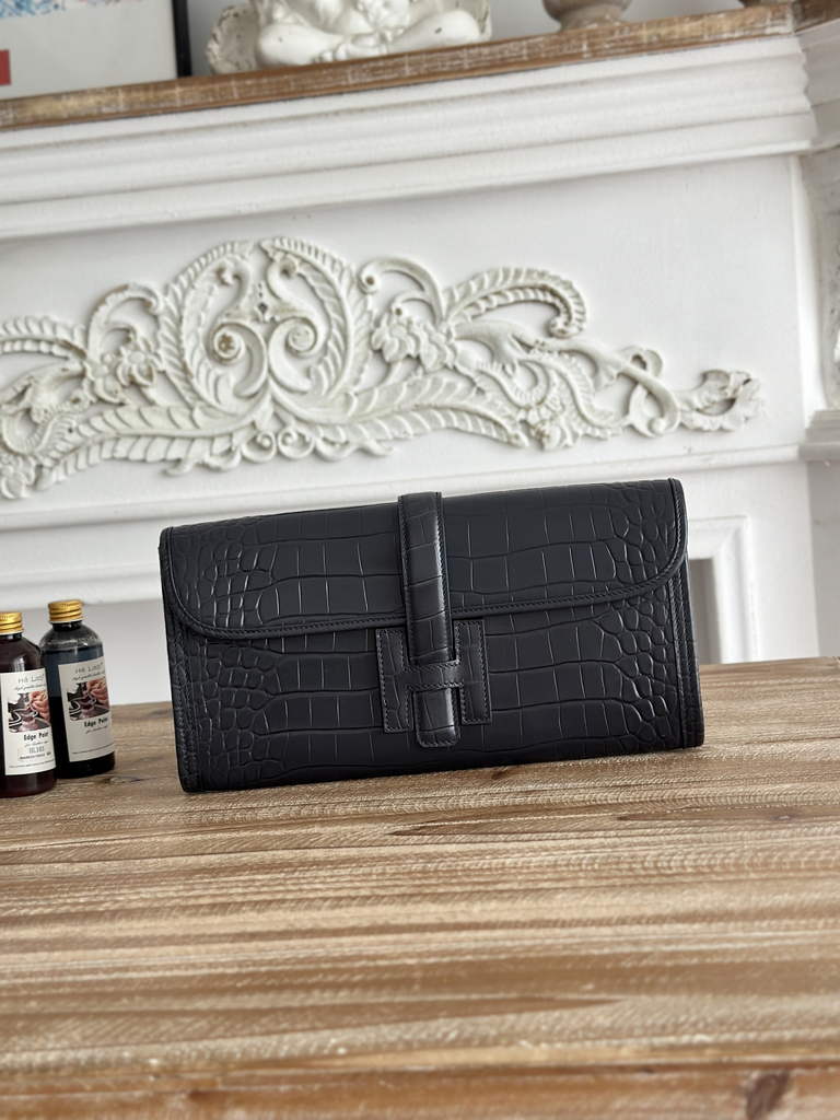 Hermes Jige Elan 29 clutch Calfskin Navy