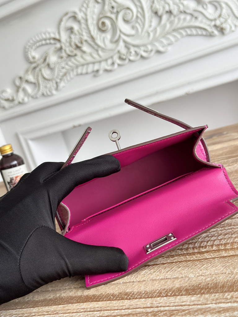 Hermes Kelly Bag 19cm Calfskin Plum Silver