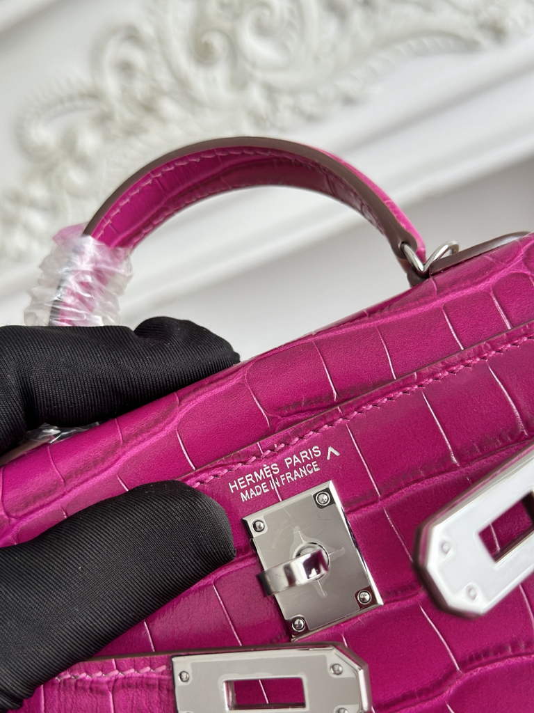 Hermes Kelly Bag 19cm Calfskin Plum Silver