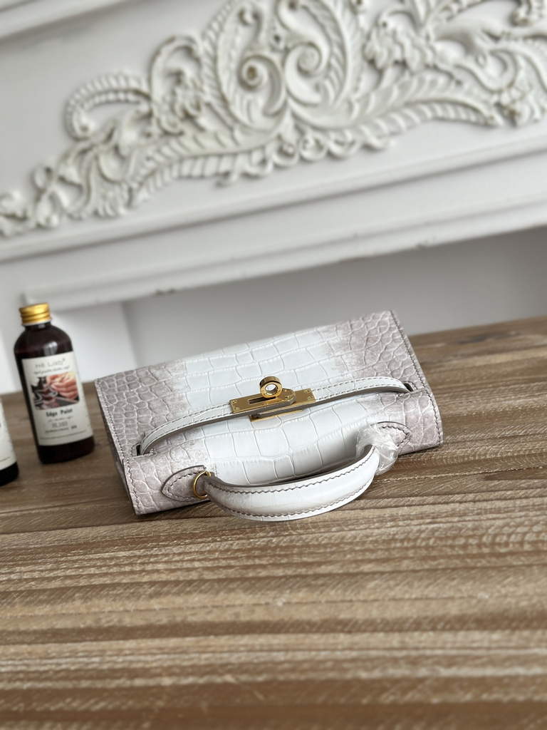 Hermes Kelly Bag 19cm Calfskin Beige Gold