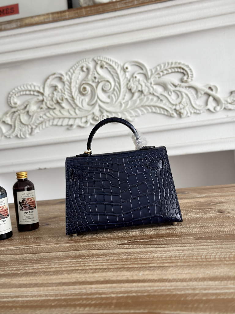 Hermes Kelly Bag 19cm Calfskin Navy Gold