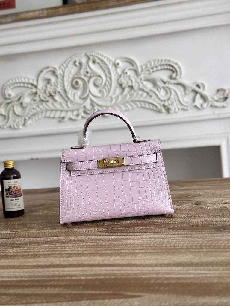 Hermes Kelly Bag 19cm Calfskin Light Purple Gold