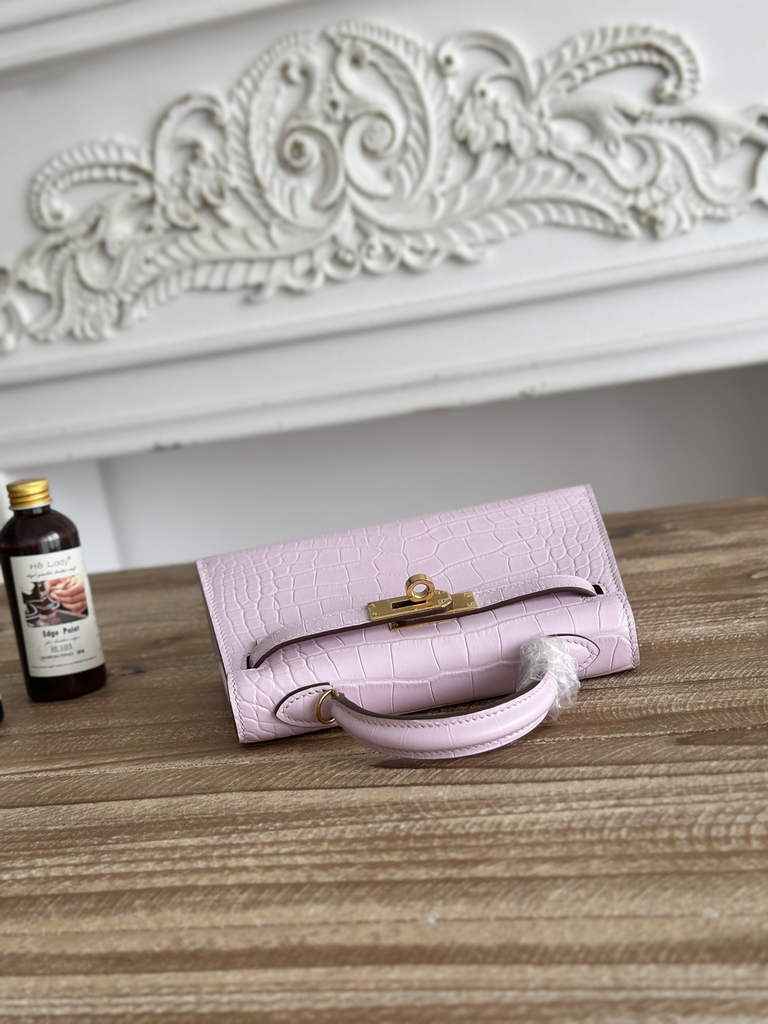 Hermes Kelly Bag 19cm Calfskin Light Purple Gold