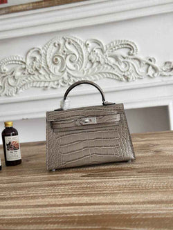 Hermes Kelly Bag 19cm Calfskin Gray Silver