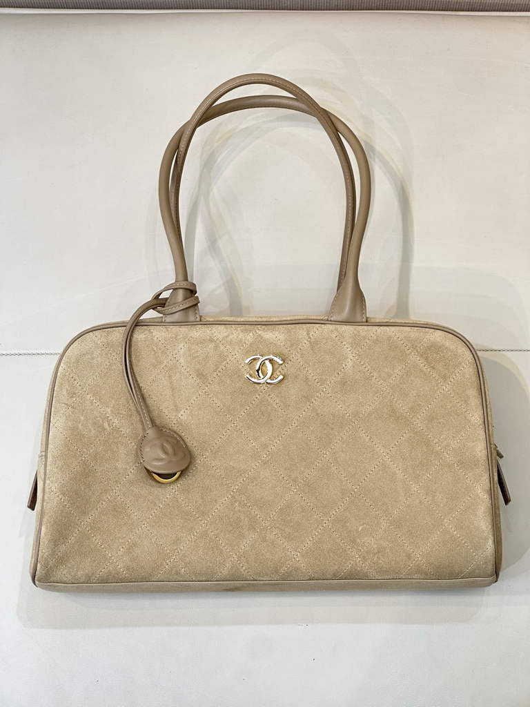 Chanel Large Bowling Bag, AS6211 Suede Calfskin Apricot