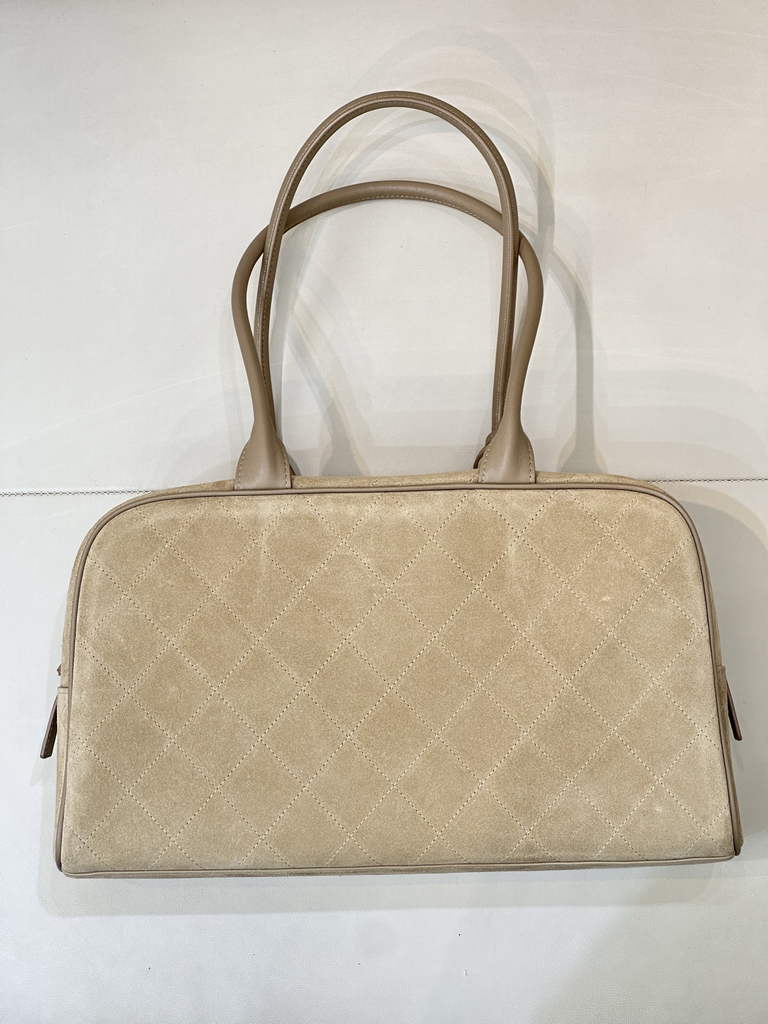 Chanel Large Bowling Bag, AS6211 Suede Calfskin Apricot