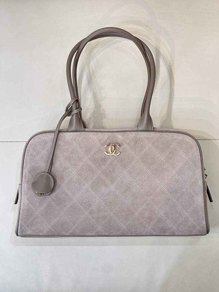 Chanel Large Bowling Bag, AS6211 Suede Calfskin Gray
