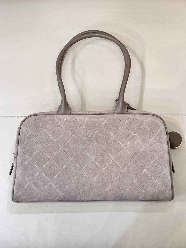 Chanel Large Bowling Bag, AS6211 Suede Calfskin Gray