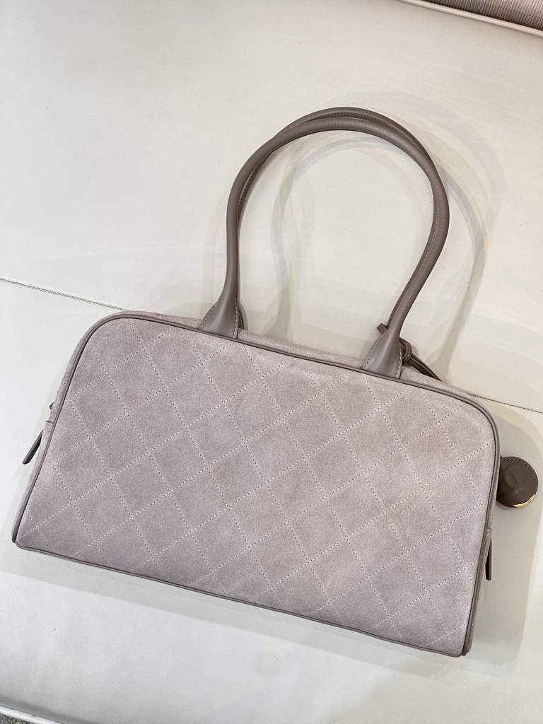 Chanel Large Bowling Bag, AS6211 Suede Calfskin Gray