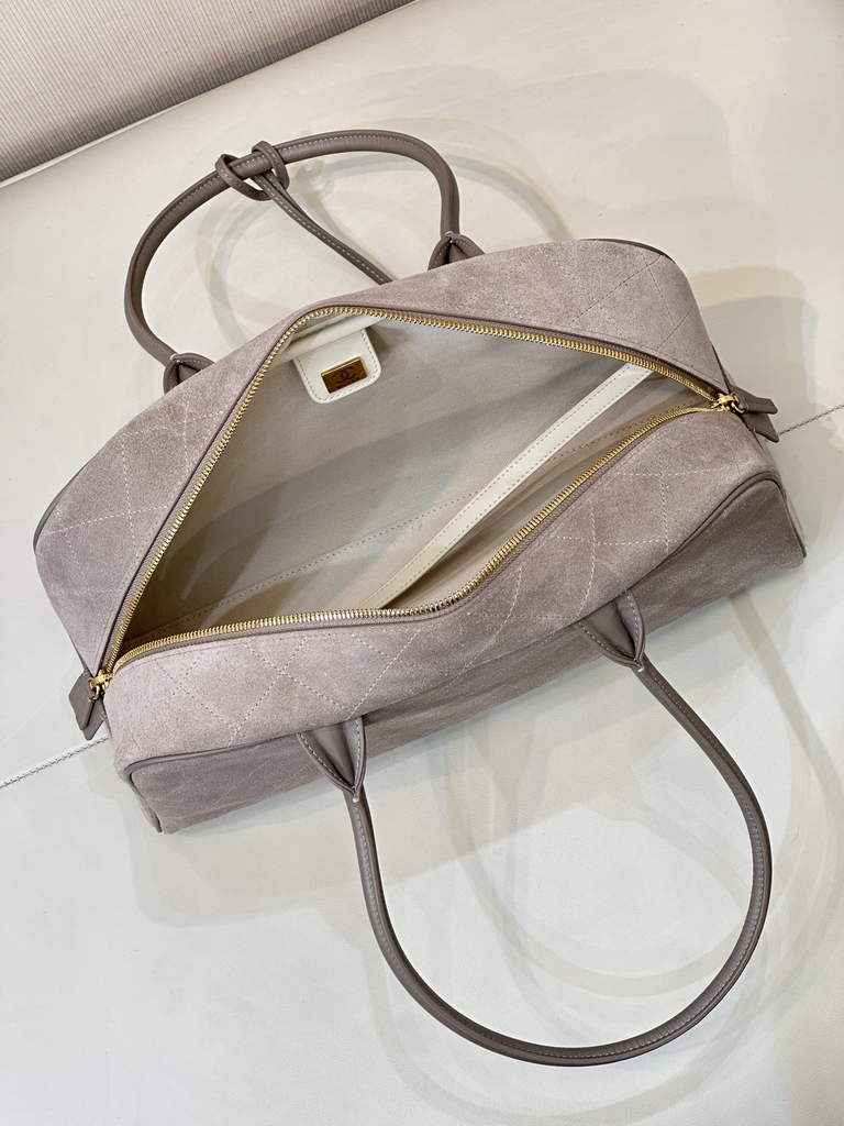 Chanel Large Bowling Bag, AS6211 Suede Calfskin Gray