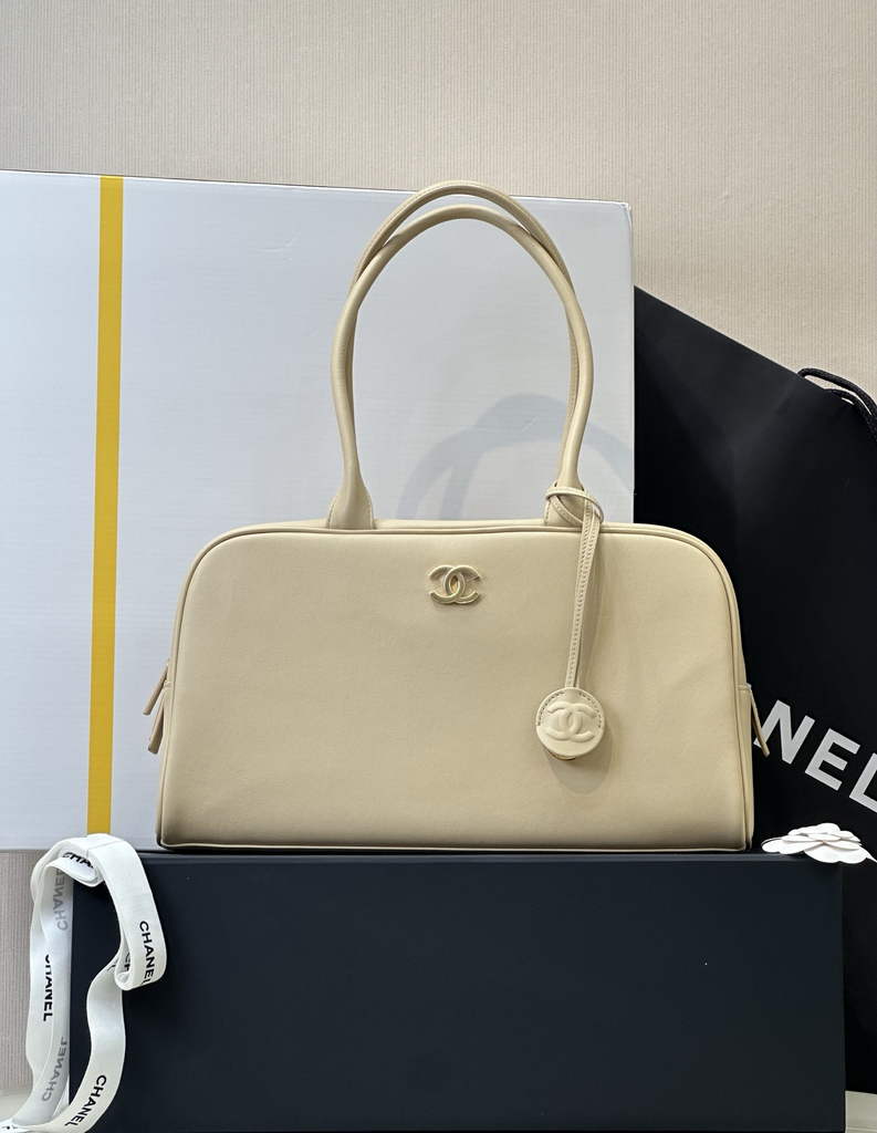 Chanel Large Bowling Bag, AS6211 Calfskin apricot