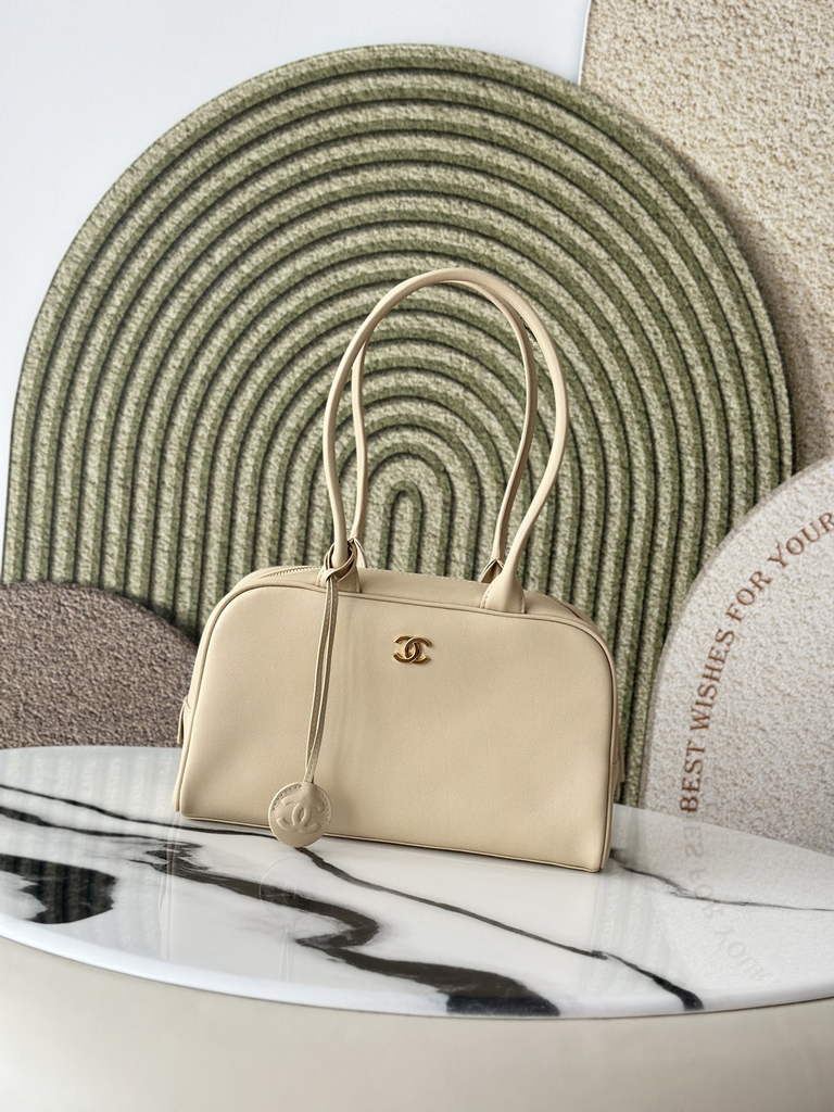 Chanel Large Bowling Bag, AS6580 Calfskin Beige