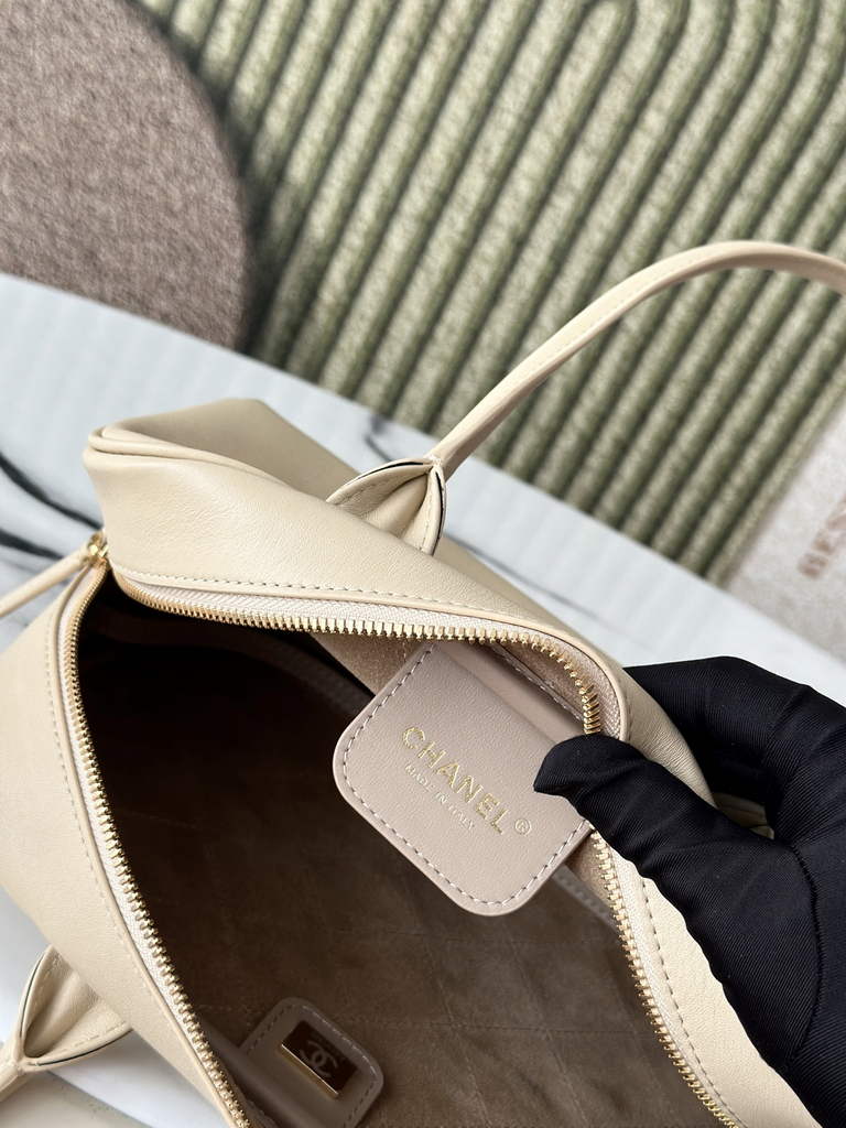Chanel Large Bowling Bag, AS6580 Calfskin Beige