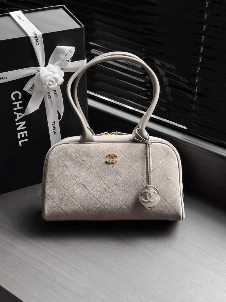 Chanel Large Bowling Bag, AS6580 Suede Calfskin Gray