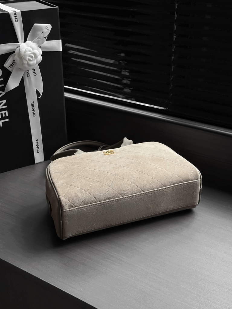 Chanel Large Bowling Bag, AS6580 Suede Calfskin Gray