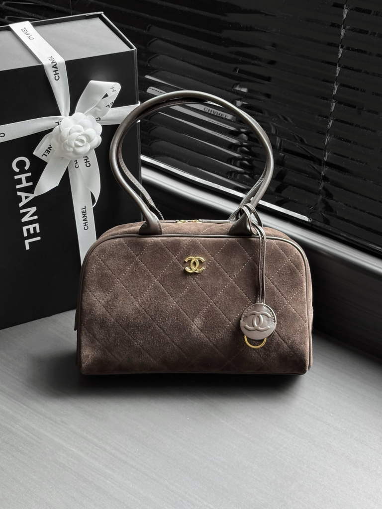 Chanel Large Bowling Bag, AS6580 Suede Calfskin Brown