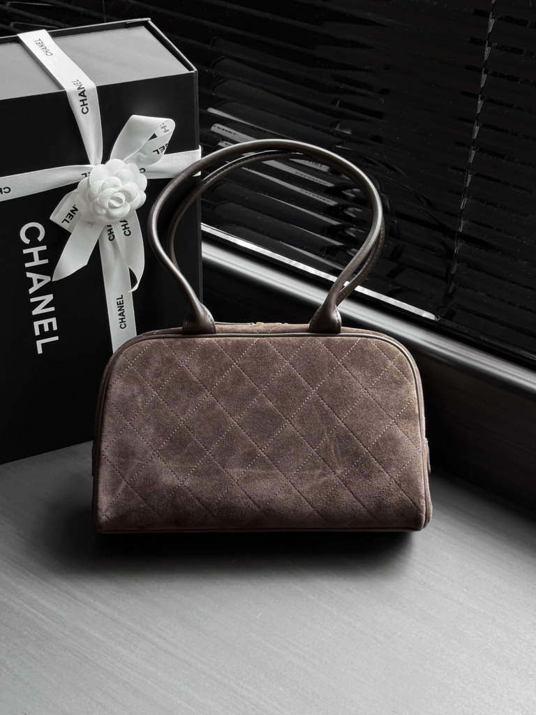 Chanel Large Bowling Bag, AS6580 Suede Calfskin Brown
