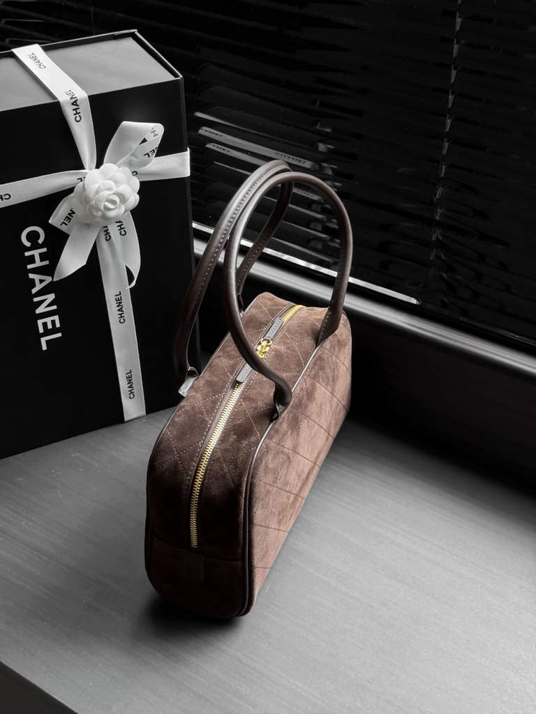 Chanel Large Bowling Bag, AS6580 Suede Calfskin Brown