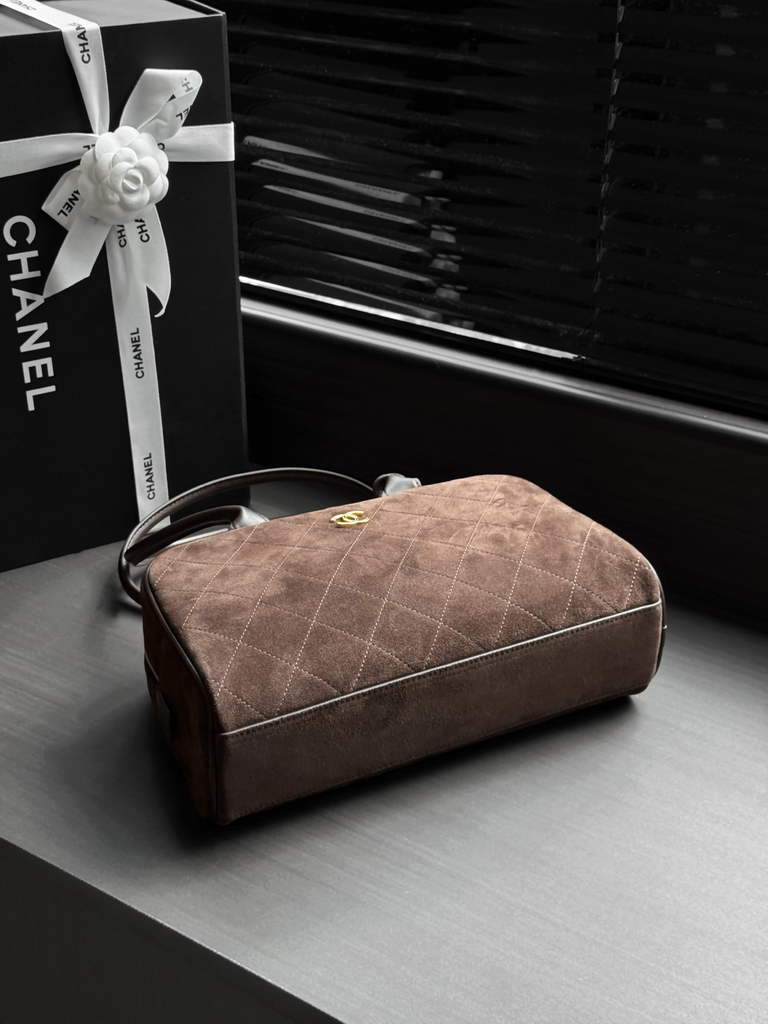 Chanel Large Bowling Bag, AS6580 Suede Calfskin Brown