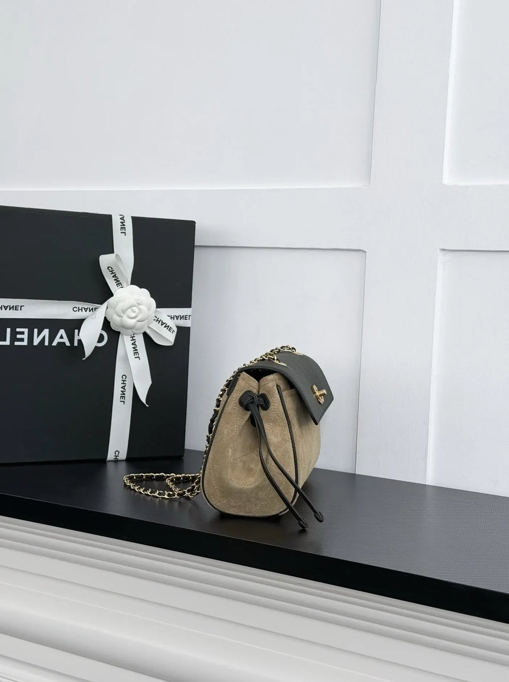Chanel Large Flap Bag, AS6427 Suede Calfskin Black