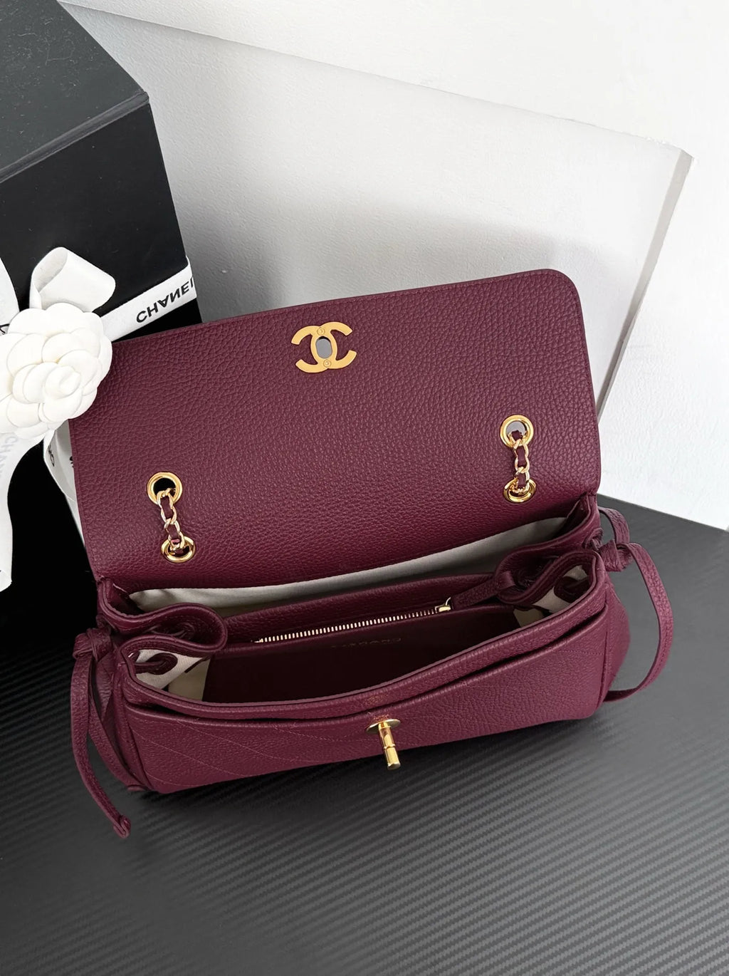 Chanel Large Flap Bag, AS6427 Calfskin Wine Red