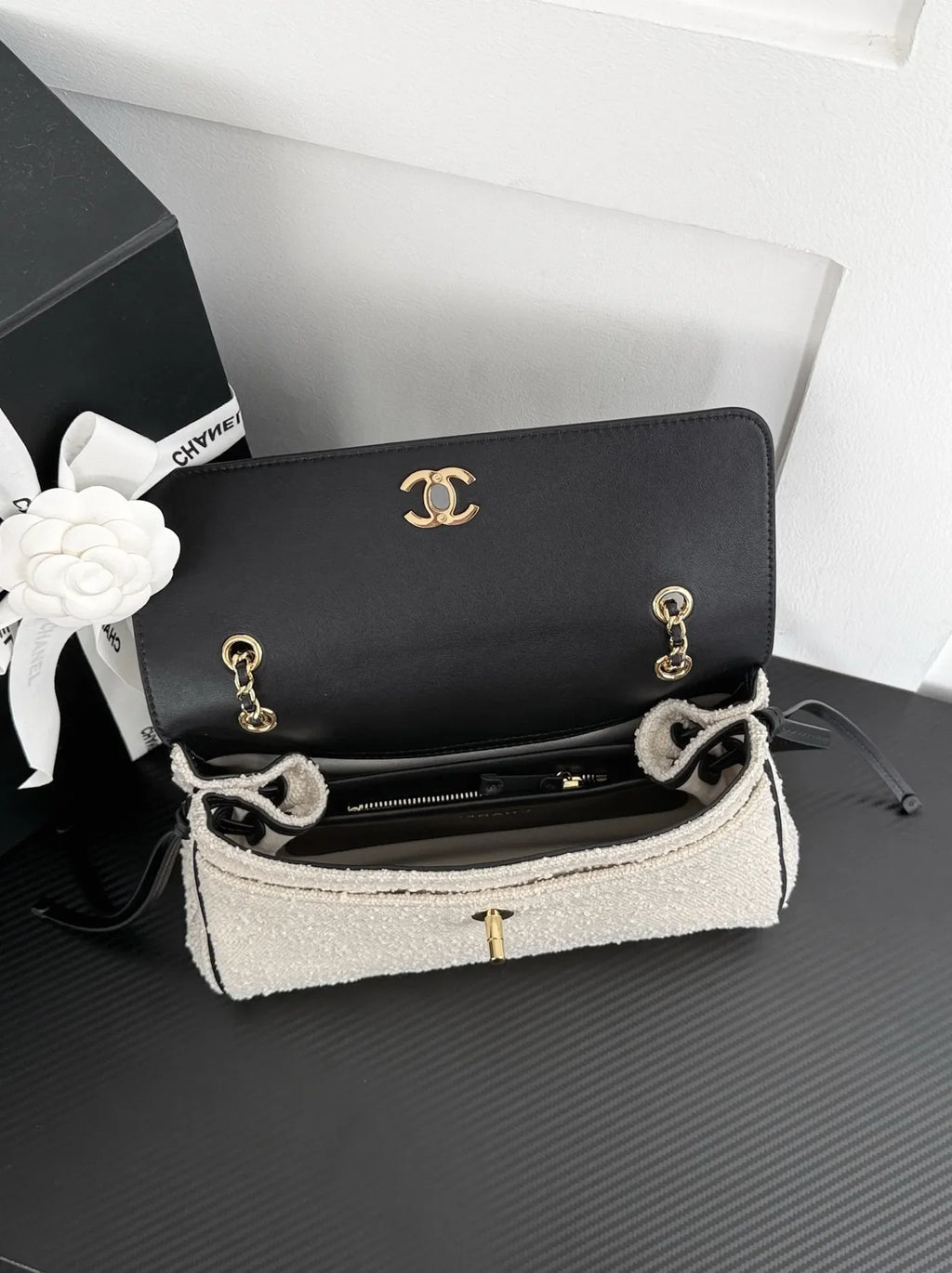 Chanel Large Flap Bag, AS6427 Calfskin White Cotton