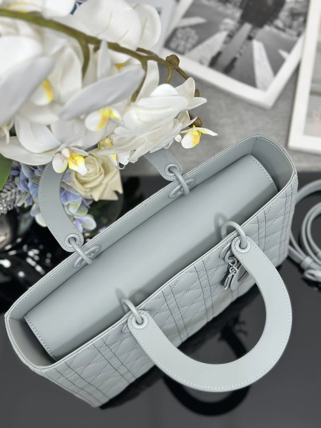 Large Lady Dior Bag M0566 Lambskin Gray - Default Title - View 7