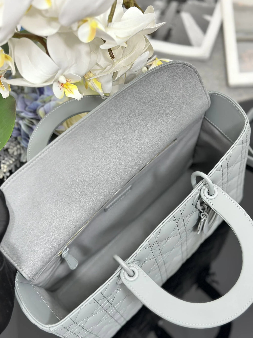 Large Lady Dior Bag M0566 Lambskin Gray - Default Title - View 8