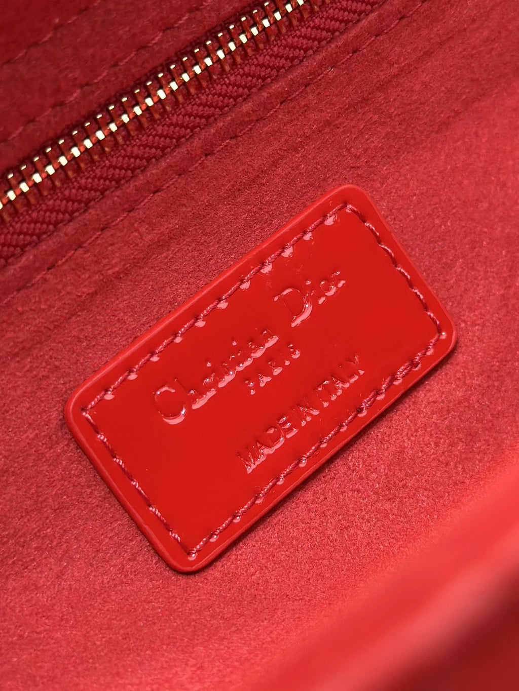 Large Lady Dior Bag M0566 Red Patent Gold Hardware - Default Title - View 9