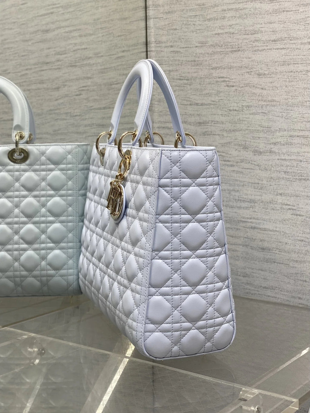 Large Lady Dior Bag M0566 Light Blue Lambskin Gold Hardware - Default Title - View 6