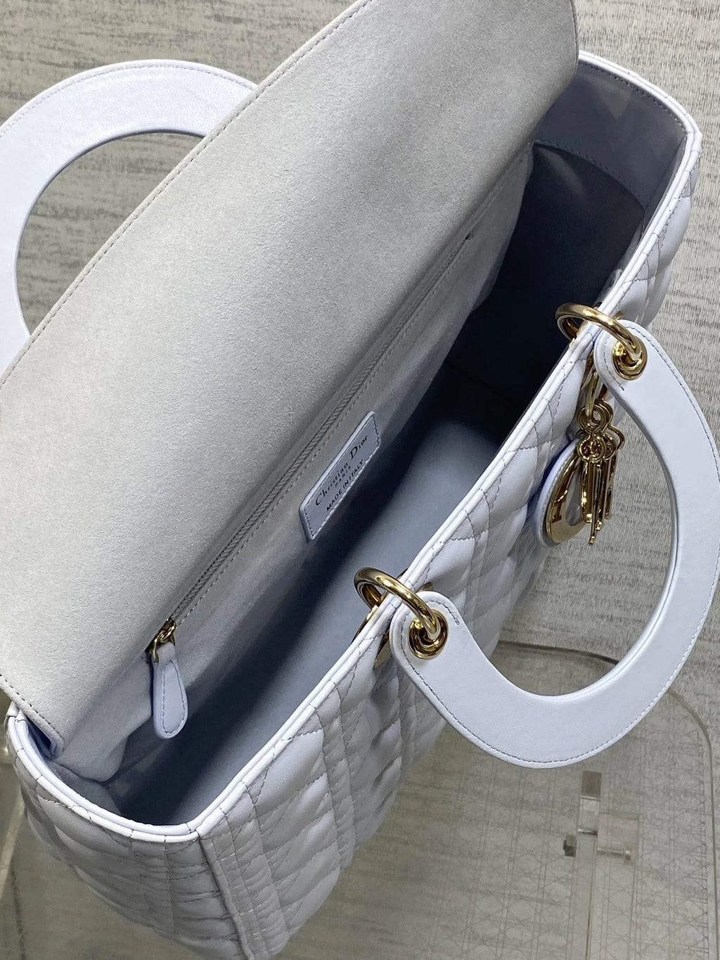 Large Lady Dior Bag M0566 Light Blue Lambskin Gold Hardware - Default Title - View 8