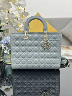 Large Lady Dior Bag M0566 Gray Lambskin Gold Hardware - Default Title - View 1